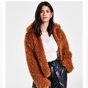 BAR III Brown Rust SHERPA TEDDY Zip Up faux fur JACKET M